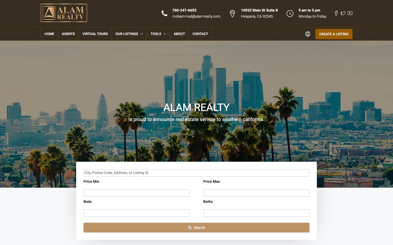 Alam Realty website homepage