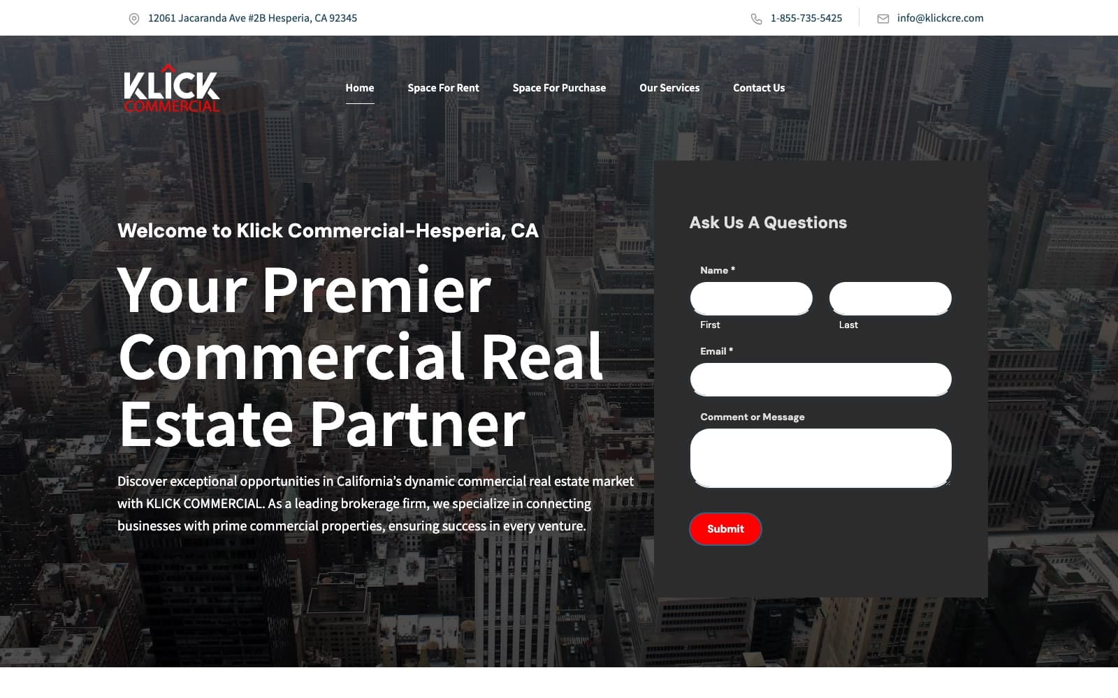 Klick Commercial website homepage