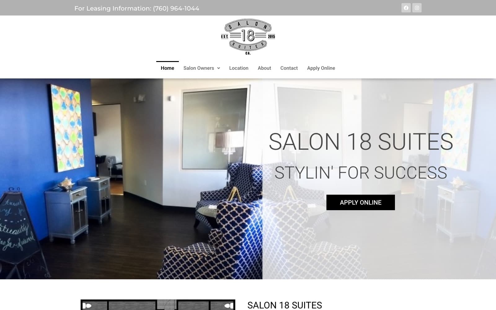 Salon 18 Suites website homepage